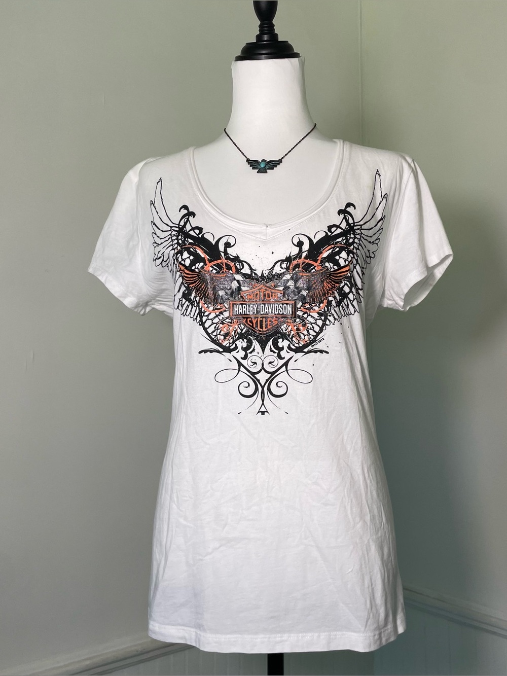 Harley Davidson Motorcycles - 2012 Racine Wisconsin Wings Black White Womens Tee